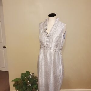 R&M Richards Silver Ruffled Midi Dress